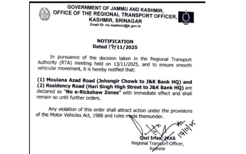Authorities declare MA Road, Residency Road as ‘No e-Rickshaw Zones’ till further orders