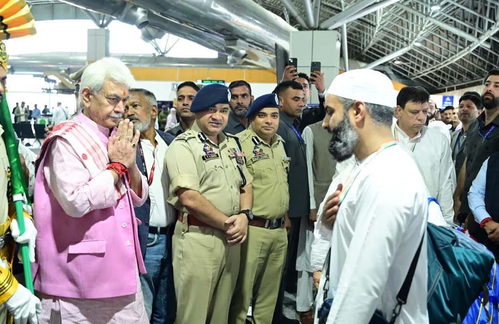Lieutenant Governor flags off J&K’s 1st batch of Haj pilgrims from Srinagar International Airport