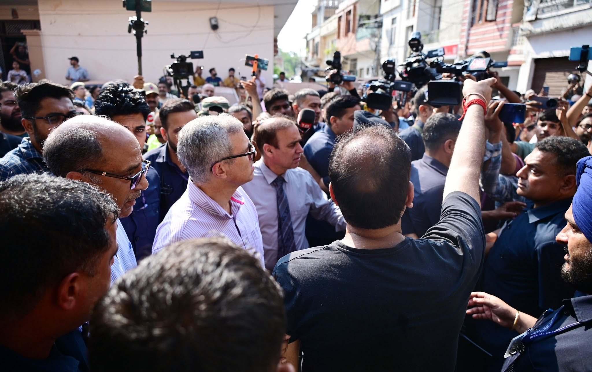 CM Omar Abdullah visits residential areas hit by large explosions in Jammu