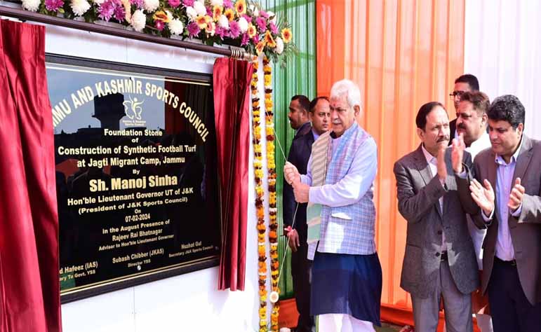 Lt Governor lays foundation stone of Synthetic Football Turf at Jagti Camp, Nagrota