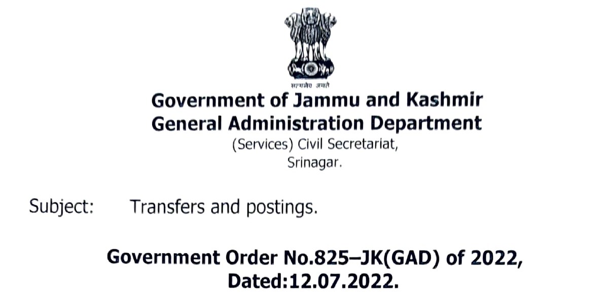 Govt order Transfers and postings of JKAS officers